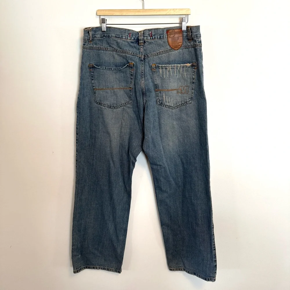 VTG Y2K Mecca Distressed Embroidered Baggy Denim Blue Jeans – 40 x 34